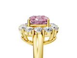 Yellow gold Fancy Pink Cushion  Halo Cluster Diamond Engagement Ring with Prong Setting and Polished Band_56