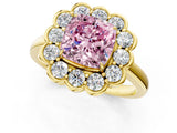 Yellow gold Fancy Pink Cushion  Halo Cluster Diamond Engagement Ring with Solitaire Band and Prong Setting_49