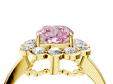 Yellow gold Fancy Pink Cushion  Halo Cluster Diamond Engagement Ring with Solitaire Band and Prong Setting_52