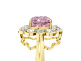 Yellow gold Fancy Pink Cushion  Halo Cluster Diamond Engagement Ring with Solitaire Band and Prong Setting_53