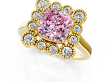 Yellow gold Fancy Pink Cushion  Halo Diamond Cluster Engagement Ring with Milgrain Bezel Setting and Solitaire Band_28