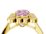 Yellow gold Fancy Pink Cushion  Halo Diamond Cluster Engagement Ring with Milgrain Bezel Setting and Solitaire Band_31