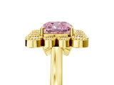 Yellow gold Fancy Pink Cushion  Halo Diamond Cluster Engagement Ring with Milgrain Bezel Setting and Solitaire Band_32