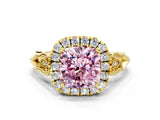 Yellow gold Fancy Pink Cushion  Halo Diamond Engagement Ring with Filigree Band and Four-Prong Setting_81