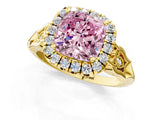 Yellow gold Fancy Pink Cushion  Halo Diamond Engagement Ring with Filigree Band and Four-Prong Setting_82