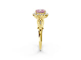 Yellow gold Fancy Pink Cushion  Halo Diamond Engagement Ring with Filigree Band and Four-Prong Setting_83