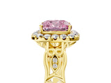 Yellow gold Fancy Pink Cushion  Halo Diamond Engagement Ring with Filigree Band and Four-Prong Setting_86