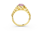 Yellow gold Fancy Pink Cushion  Halo Diamond Engagement Ring with Intricate Filigree Band and Four-Prong Setting_40