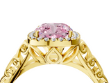 Yellow gold Fancy Pink Cushion  Halo Diamond Engagement Ring with Intricate Filigree Band and Four-Prong Setting_41