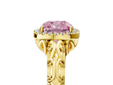 Yellow gold Fancy Pink Cushion  Halo Diamond Engagement Ring with Intricate Filigree Band and Four-Prong Setting_42