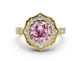 Yellow gold Fancy Pink Cushion  Halo Diamond Engagement Ring with Milgrain Band and Four-Prong Setting_53