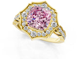 Yellow gold Fancy Pink Cushion  Halo Diamond Engagement Ring with Milgrain Band and Four-Prong Setting_54