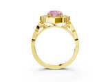 Yellow gold Fancy Pink Cushion  Halo Diamond Engagement Ring with Milgrain Band and Four-Prong Setting_56