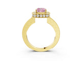 Yellow gold Fancy Pink Cushion  Halo Diamond Engagement Ring with Milgrain Pave Band and Four-Prong Setting_15