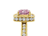 Yellow gold Fancy Pink Cushion  Halo Diamond Engagement Ring with Milgrain Pave Band and Four-Prong Setting_17