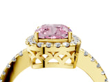 Yellow gold Fancy Pink Cushion  Halo Diamond Engagement Ring with Pavé Band and Four-Prong Setting_61