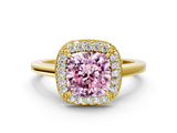 Yellow gold Fancy Pink Cushion  Halo Diamond Engagement Ring with Solitaire Band and Four-Prong Setting_20
