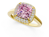 Yellow gold Fancy Pink Cushion  Halo Diamond Engagement Ring with Solitaire Band and Four-Prong Setting_21