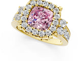 Yellow gold Fancy Pink Cushion  Halo Diamond Engagement Ring with Split Shank and Four-Prong Setting 1
