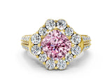 Yellow gold Fancy Pink Cushion  Halo Diamond Engagement Ring with Split Shank and Prong Setting_65
