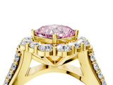 Yellow gold Fancy Pink Cushion  Halo Diamond Engagement Ring with Split Shank and Prong Setting_69