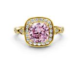 Yellow gold Fancy Pink Cushion  Halo Diamond Engagement Ring with Twisted Band and Four-Prong Setting 1