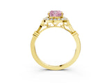 Yellow gold Fancy Pink Cushion  Halo Diamond Engagement Ring with Twisted Band and Four-Prong Setting 4