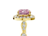 Yellow gold Fancy Pink Cushion  Halo Diamond Engagement Ring with Twisted Band and Four-Prong Setting