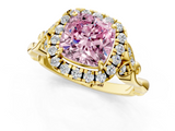 Yellow gold Fancy Pink Cushion  Halo Diamond Engagement Ring with Vintage-Inspired Band and Four-Prong Setting_4
