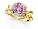Yellow gold Fancy Pink Cushion  Halo Diamond Floral Band with Four-Prong Setting_56