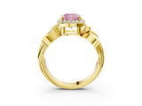 Yellow gold Fancy Pink Cushion  Halo Diamond Floral Band with Four-Prong Setting_58