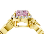 Yellow gold Fancy Pink Cushion  Halo Diamond Floral Band with Four-Prong Setting_59