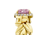 Yellow gold Fancy Pink Cushion  Halo Diamond Floral Band with Four-Prong Setting_60