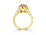 Yellow gold Fancy Pink Cushion  Halo Diamond Floral Split Shank Engagement Ring 4