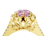 Yellow gold Fancy Pink Cushion  Halo Diamond Floral Split Shank Engagement Ring 5