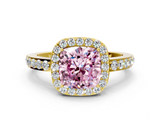 Yellow gold Fancy Pink Cushion  Halo Diamond Pavé Band Ring with Prong Setting_19