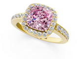 Yellow gold Fancy Pink Cushion  Halo Diamond Pavé Band Ring with Prong Setting_20