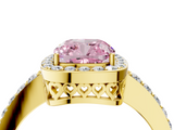 Yellow gold Fancy Pink Cushion  Halo Diamond Pavé Band Ring with Prong Setting_23