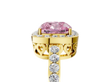 Yellow gold Fancy Pink Cushion  Halo Diamond Pavé Band Ring with Prong Setting_24
