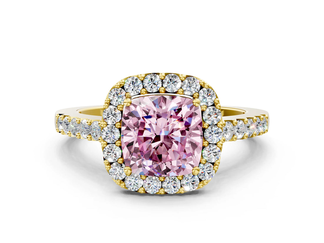 Yellow gold Fancy Pink Cushion  Halo Diamond Pavé Solitaire Ring_39