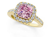 Yellow gold Fancy Pink Cushion  Halo Diamond Pavé Solitaire Ring_40