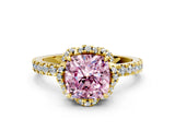 Yellow gold Fancy Pink Cushion  Halo Diamond Pave Band Ring with Four-Prong Setting_15