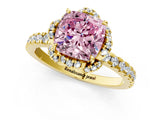 Yellow gold Fancy Pink Cushion  Halo Diamond Pave Band Ring with Four-Prong Setting_16