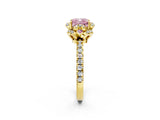 Yellow gold Fancy Pink Cushion  Halo Diamond Pave Band Ring with Four-Prong Setting_17