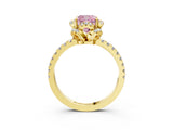 Yellow gold Fancy Pink Cushion  Halo Diamond Pave Band Ring with Four-Prong Setting_18