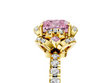 Yellow gold Fancy Pink Cushion  Halo Diamond Pave Band Ring with Four-Prong Setting_20