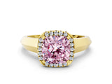 Yellow gold Fancy Pink Cushion  Halo Diamond Ring with Cathedral Band and Four-Prong Setting_48