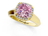 Yellow gold Fancy Pink Cushion  Halo Diamond Ring with Cathedral Band and Four-Prong Setting_49