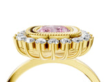 Yellow gold Fancy Pink Cushion  Halo Diamond Ring with Milgrain Edge and Round Prong Setting_30
