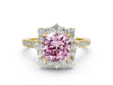 Yellow gold Fancy Pink Cushion  Halo Diamond Ring with Pavé Band and Prong Setting_36